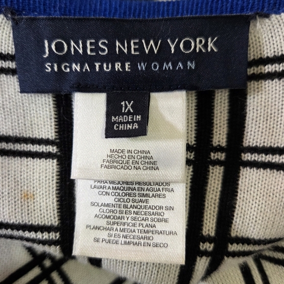 Jones New York Black and White Plaid Cardigan with Blue Trim Size 1X - Picture 7 of 7